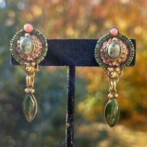 SORRELLI Green Pink Swarovski Crystal Stone Brass EARRINGS